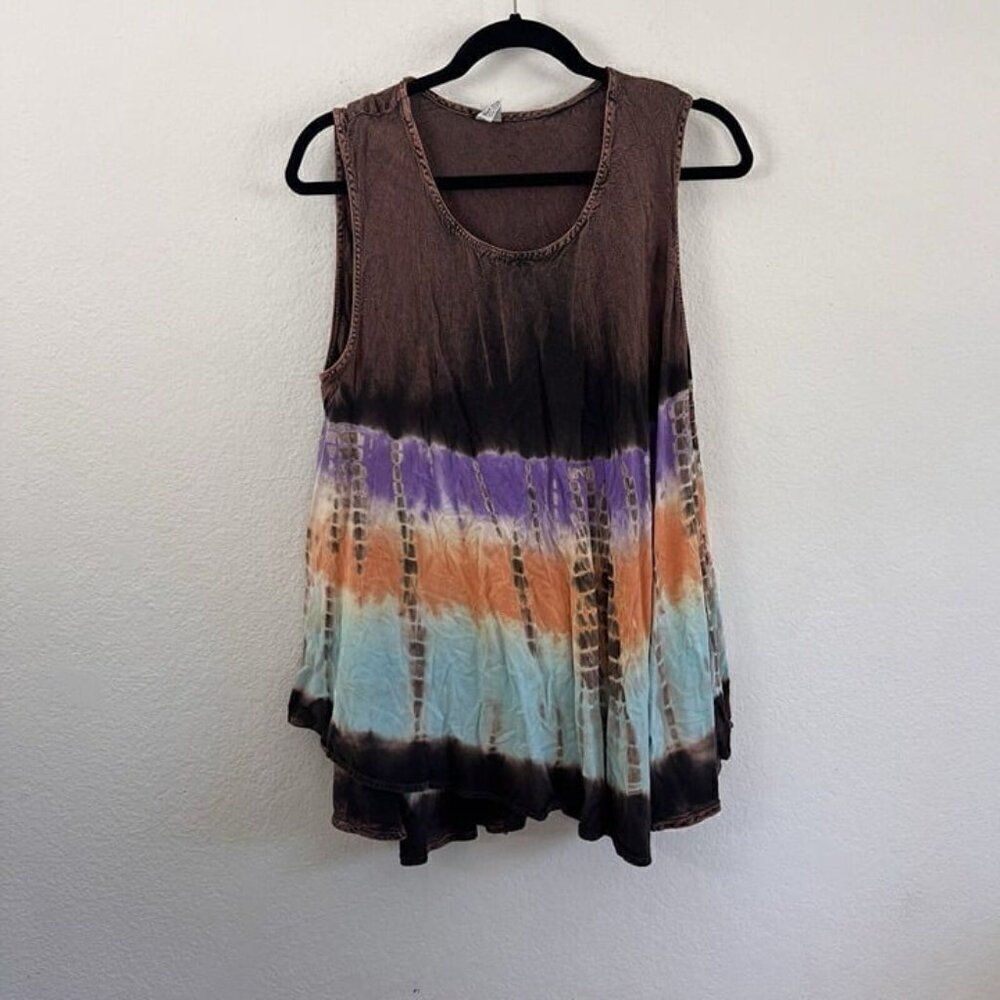 Vintage Womens Cotton Sleeveless Tie Dye Boho Summer Tank Top Blouse One Size - Picture 1 of 11